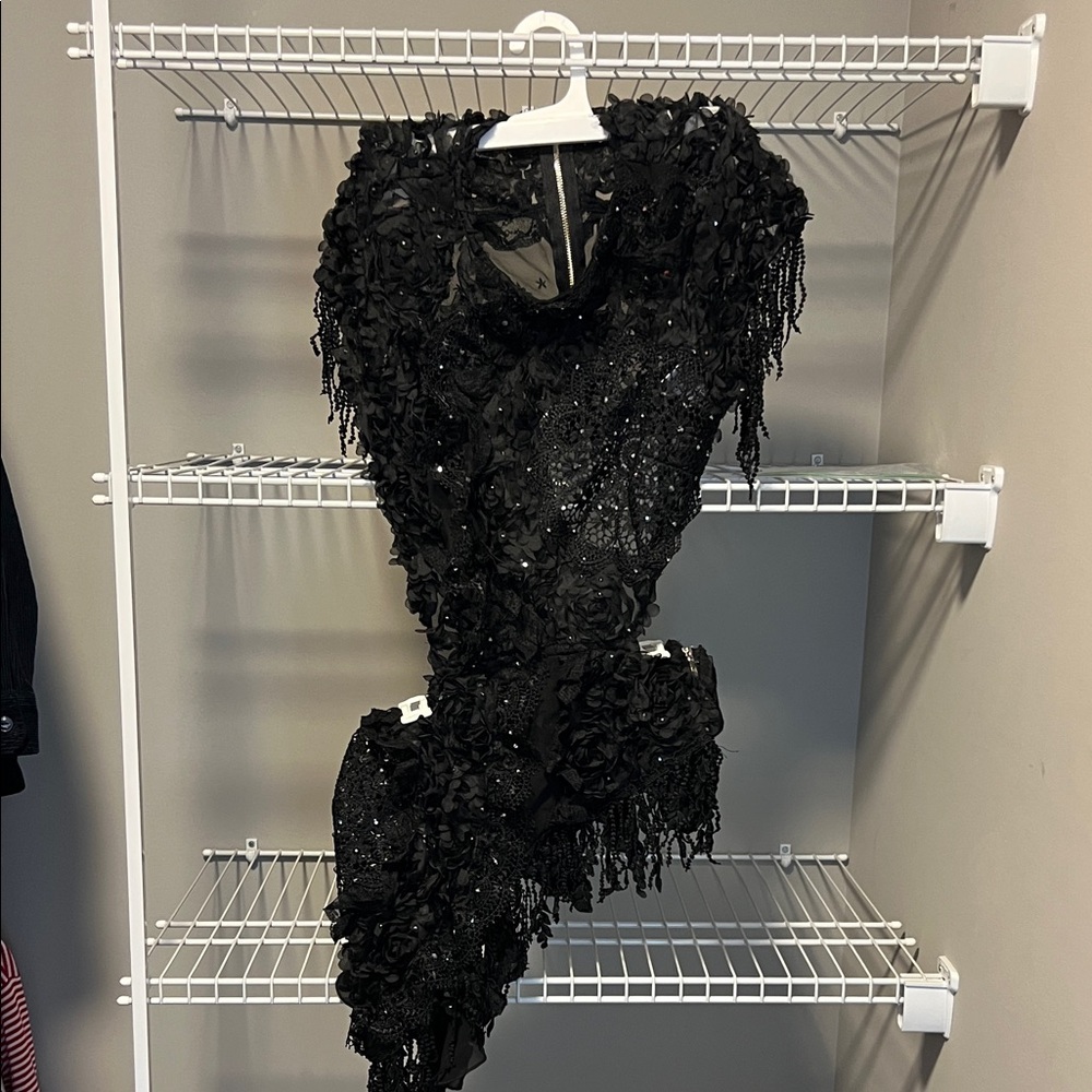 AKIRA Black Sequin Floral Blouse